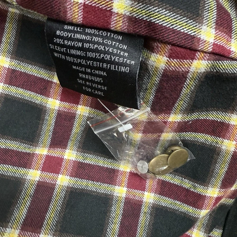 Burks Bay NRA Jacket Mens XL Black Canvas Plaid Lined Corduroy Collar Detroit